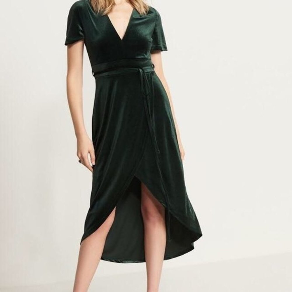Dynamite Green Velvet Wrap Dress